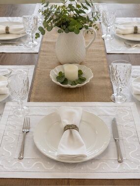 Lenox Linens by Kemp & Beatley White Embroidered Linen Placemats Set of 6